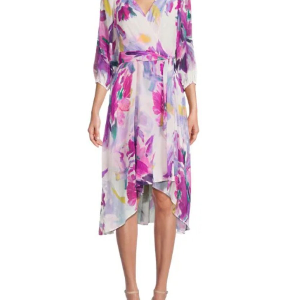 DKNY Floral Asymmetric Wrap Dress